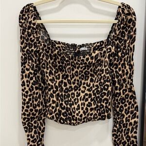 Reformation Leopard Print Puff Sleeve Blouse in Tan and Black